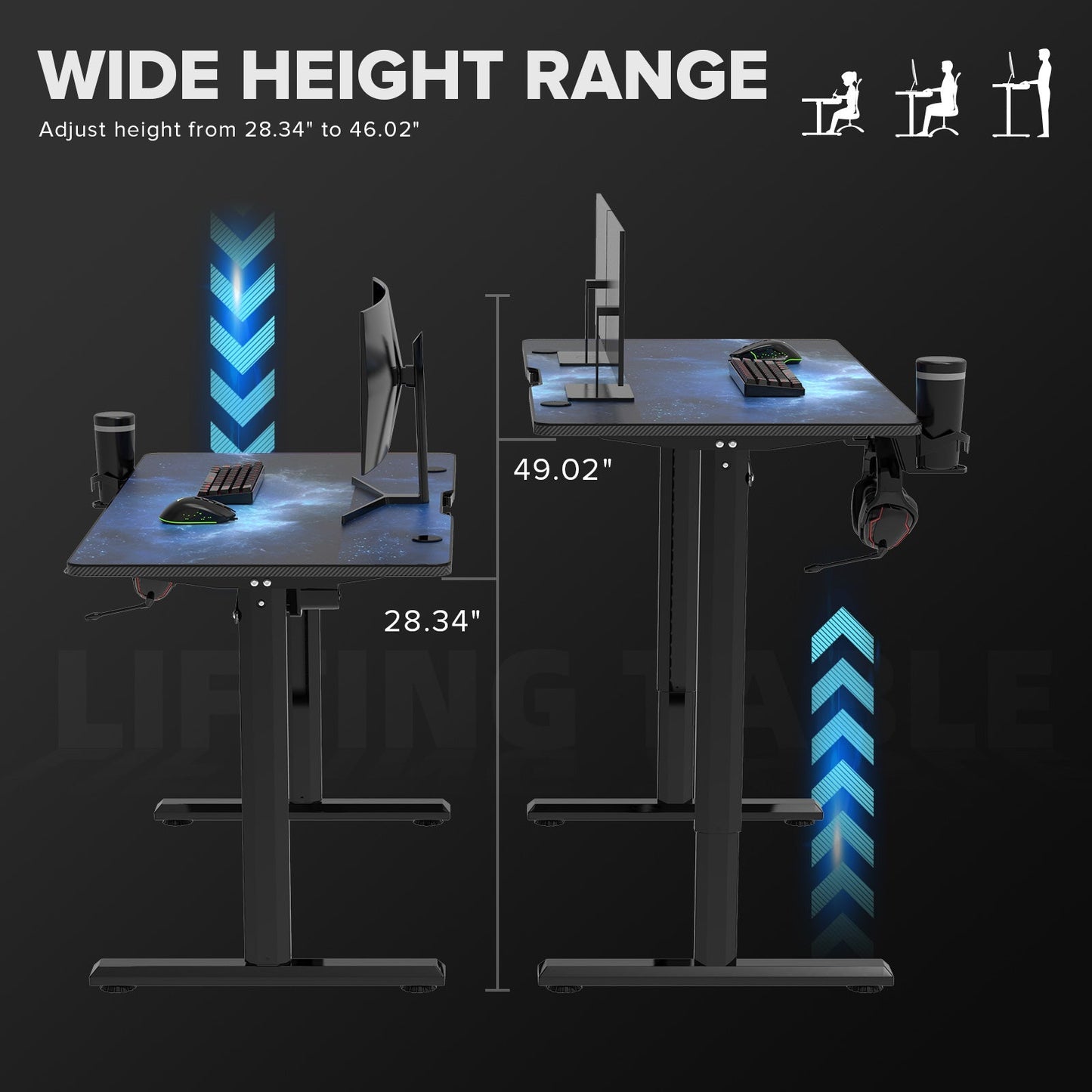 55 Inches Electric Standing Gaming Desk WMT GESD 01