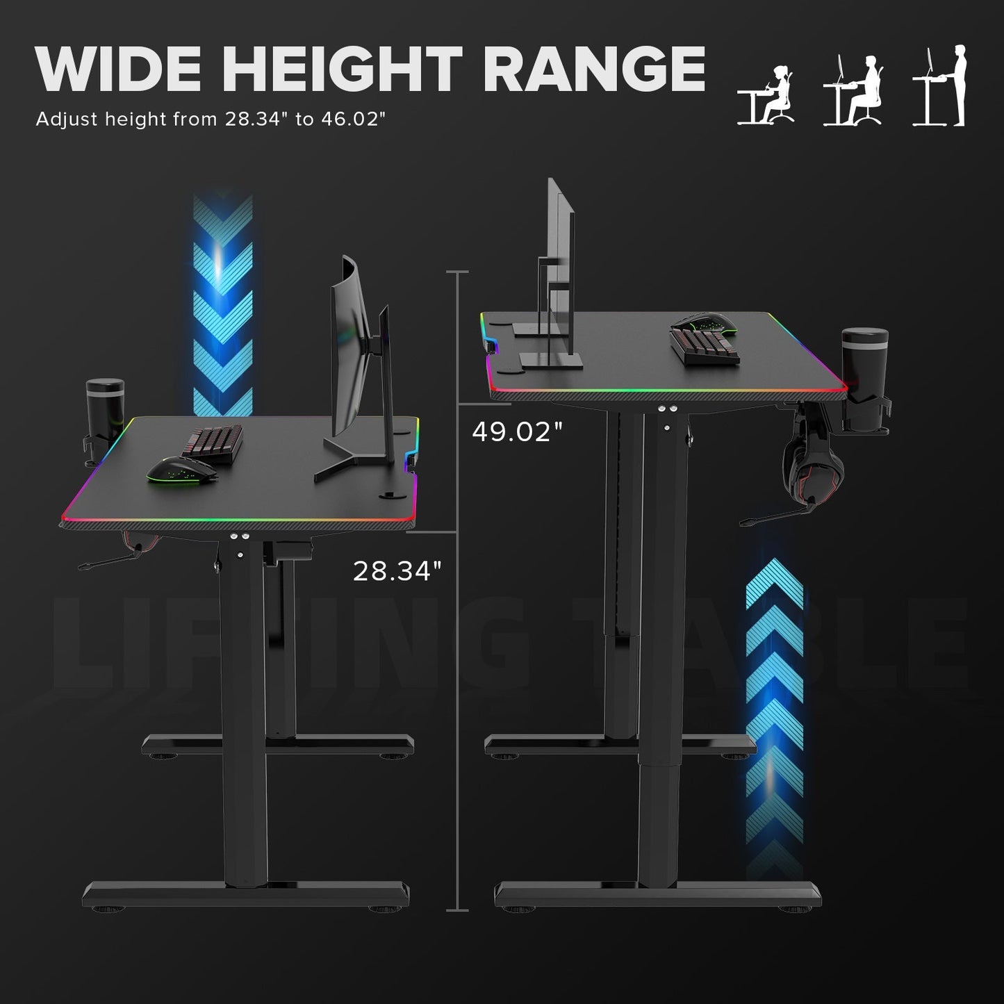 55 Inches Electric Standing Gaming Desk WMT GESD 01